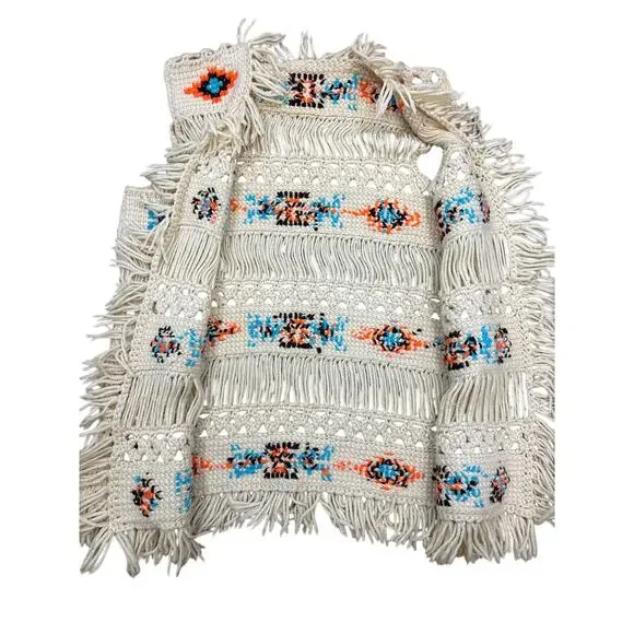 Vintage 1960’s handmade floral crotchet hippie boho fringed festival vest aztec - Picture 3 of 4